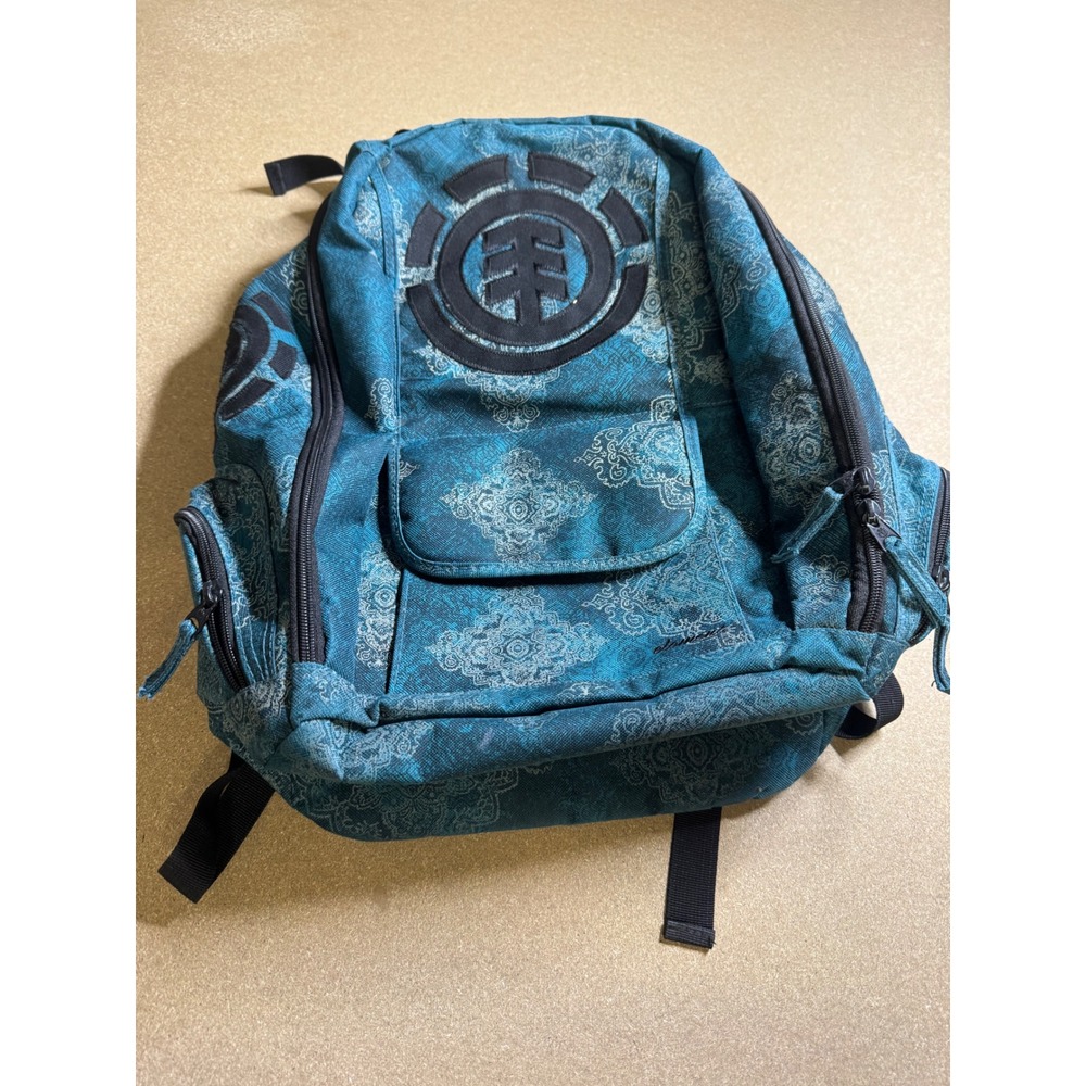 Y2k Element Skate Backpack Teal Paisley Damask Print Logo JABKLGME Mens Bag